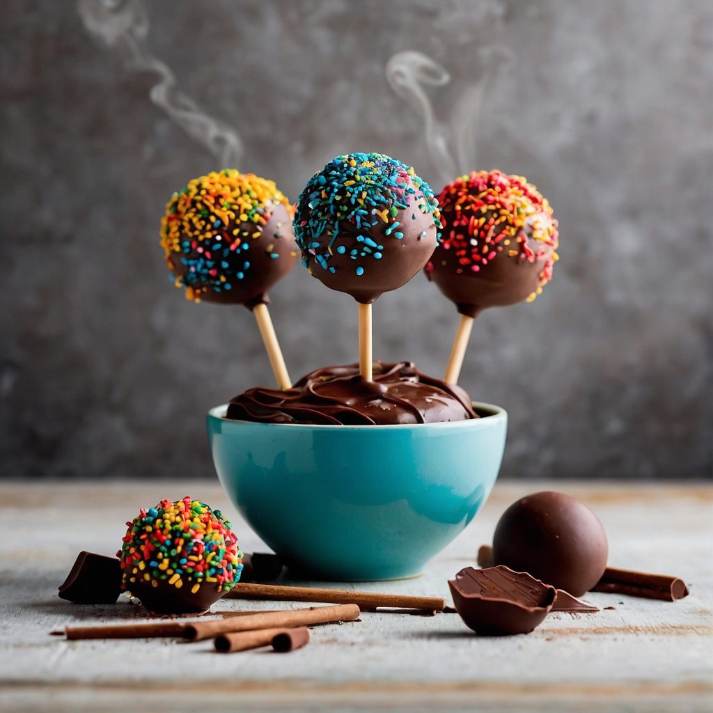 This image shows the process of adding sprinklers to cake pops.