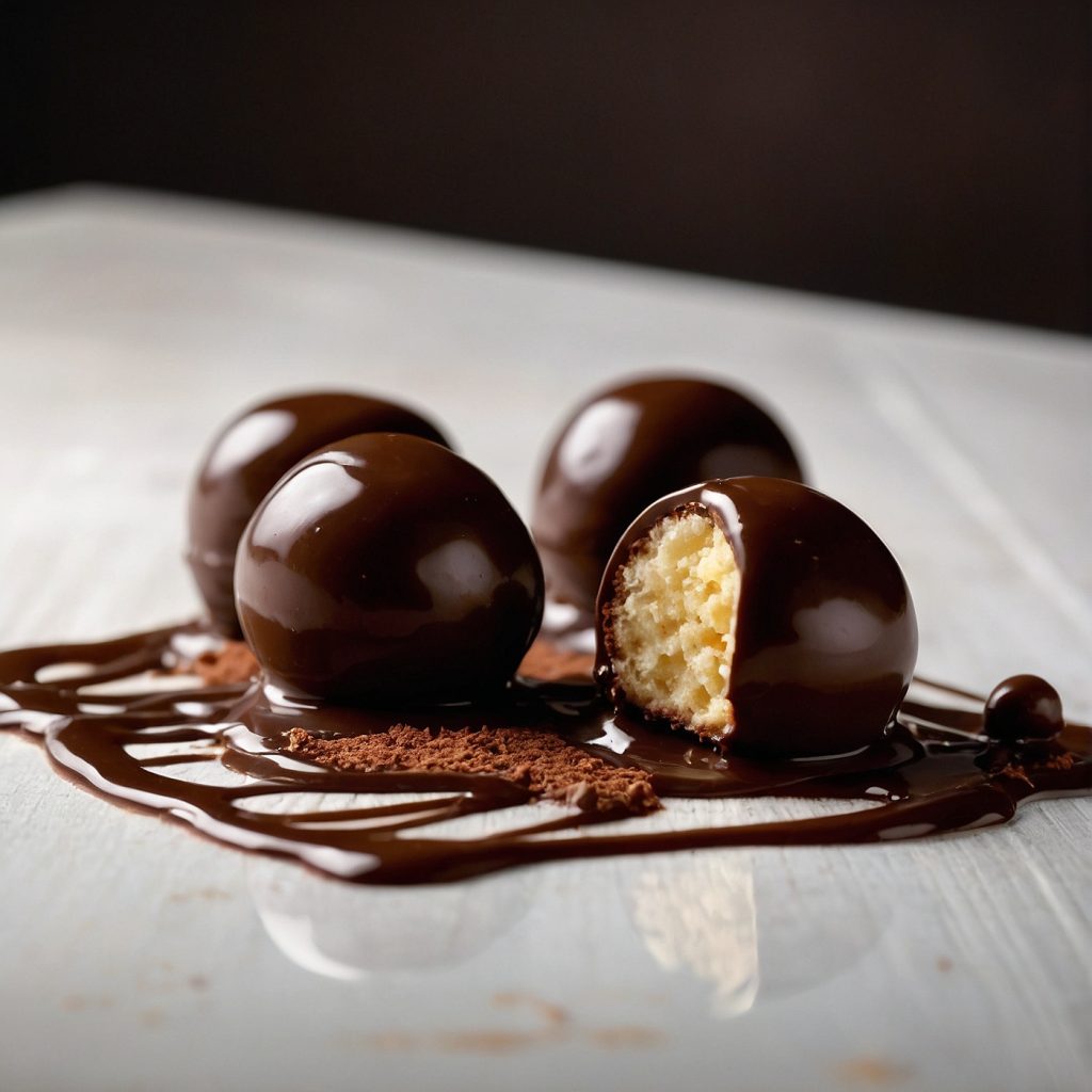 This image shows the process of dipping cake pops in melted chocolate.