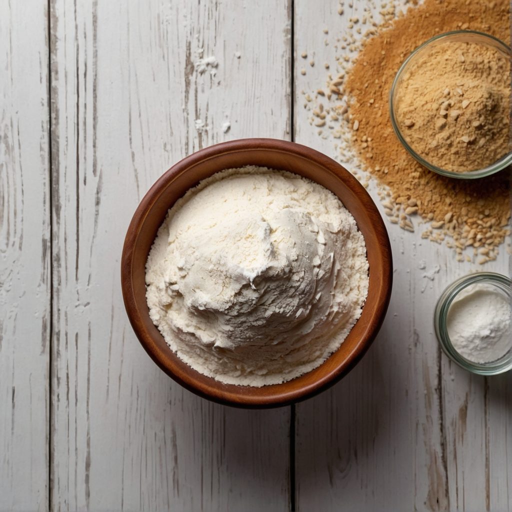 This image shows the process of combining dry ingredients for making the butter cake.