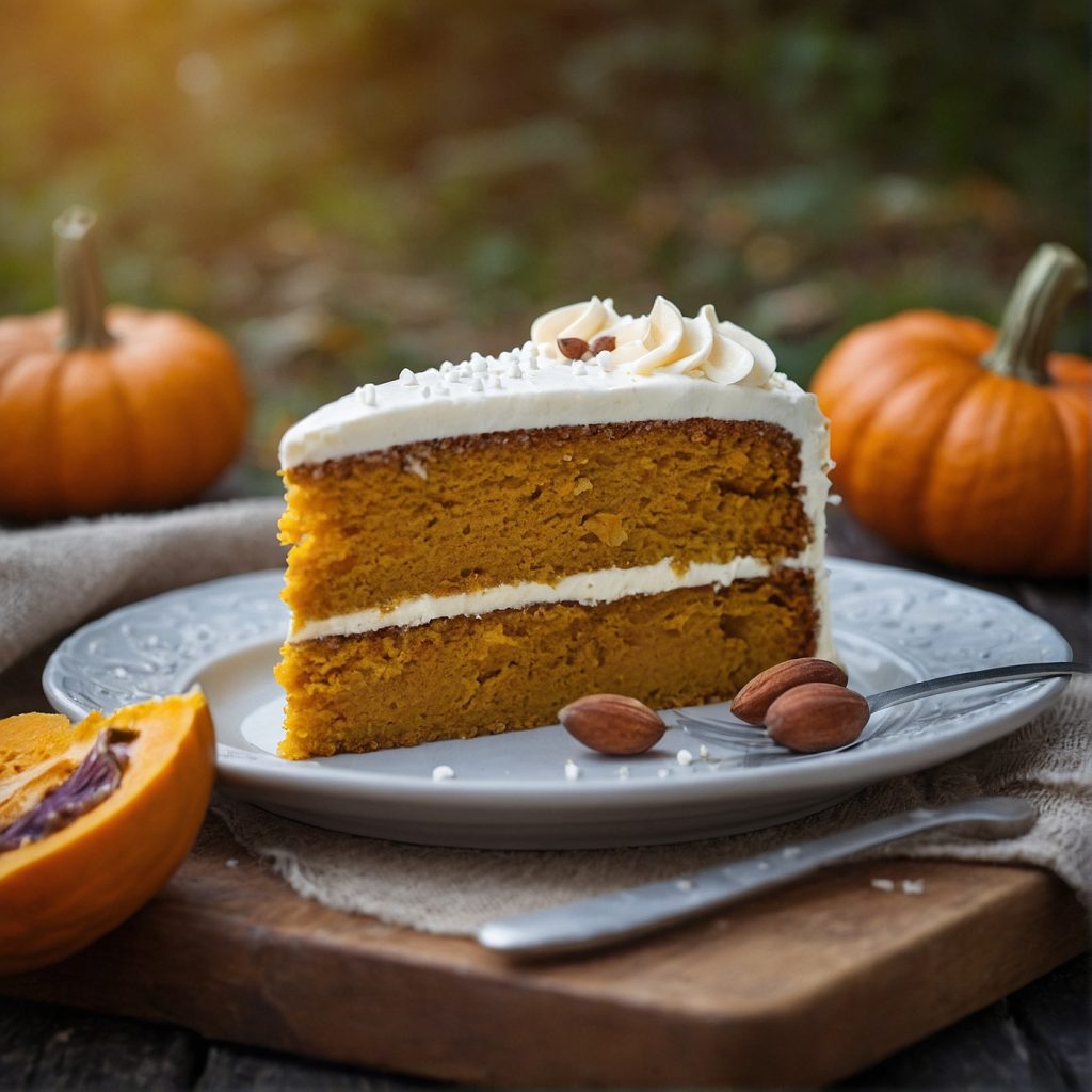 This image shows the process of making the pumpkin cake