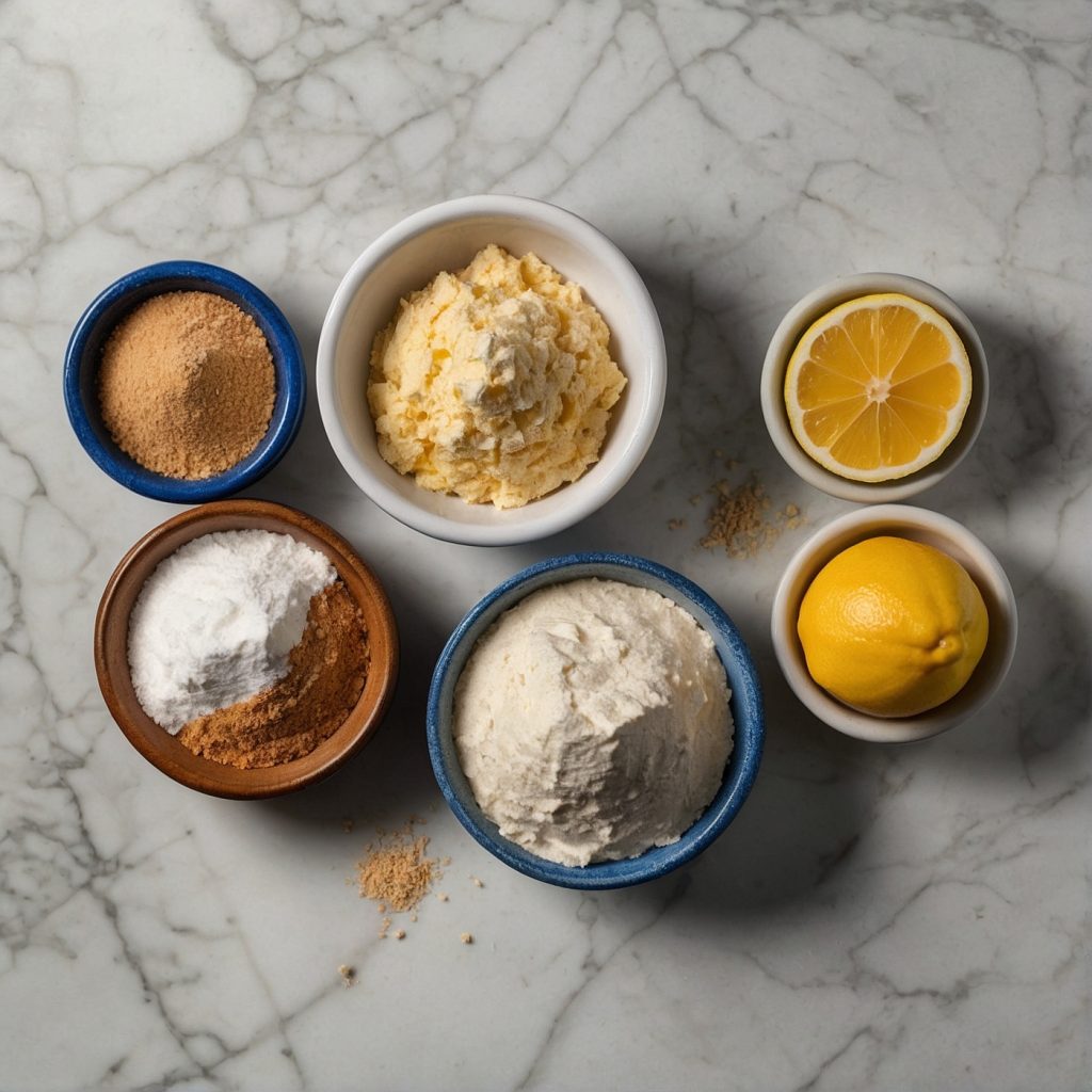 This image show ingredients needed for making lemon loaf cake.