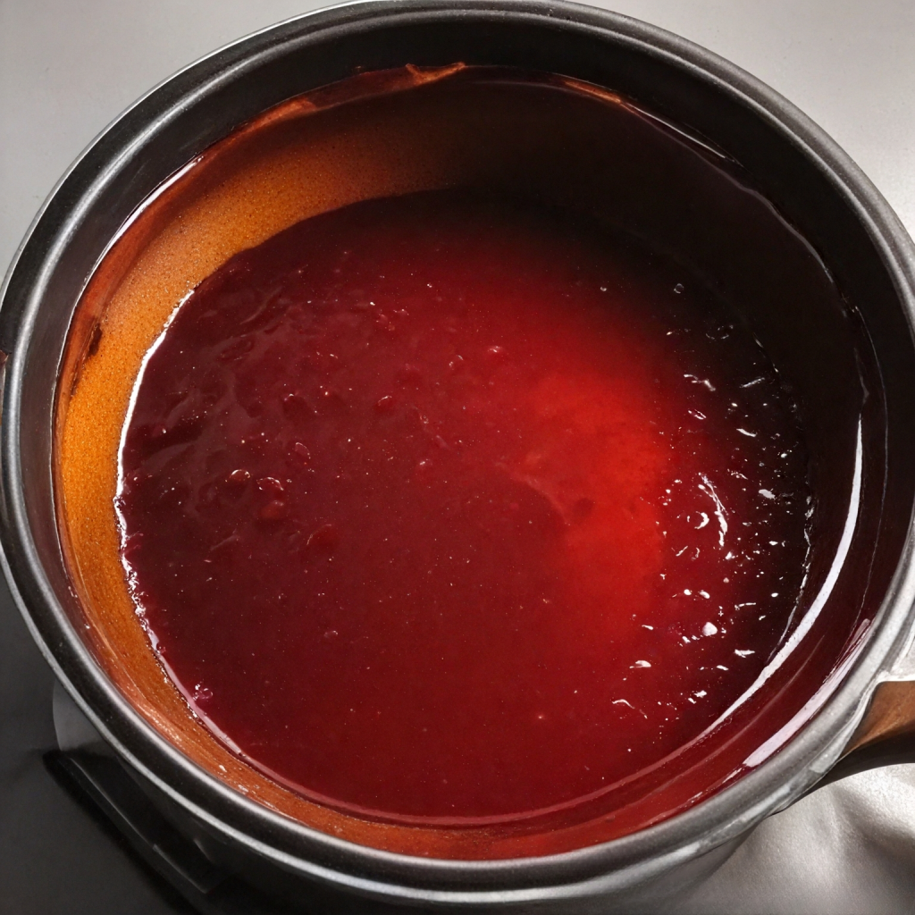 This image shows Jam Glaze in Pan to be applied on the eggless vanilla cake.