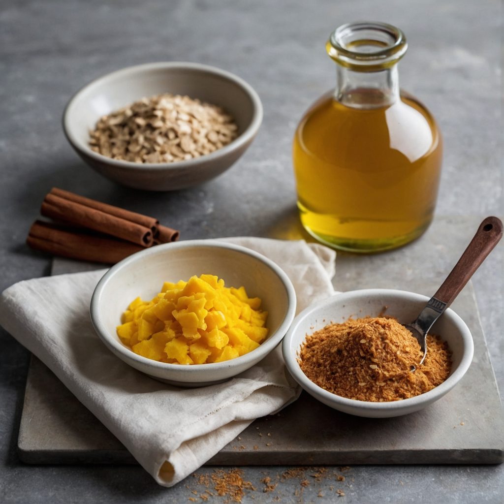 This image shows the ingredients used to make Pumpkin Cake