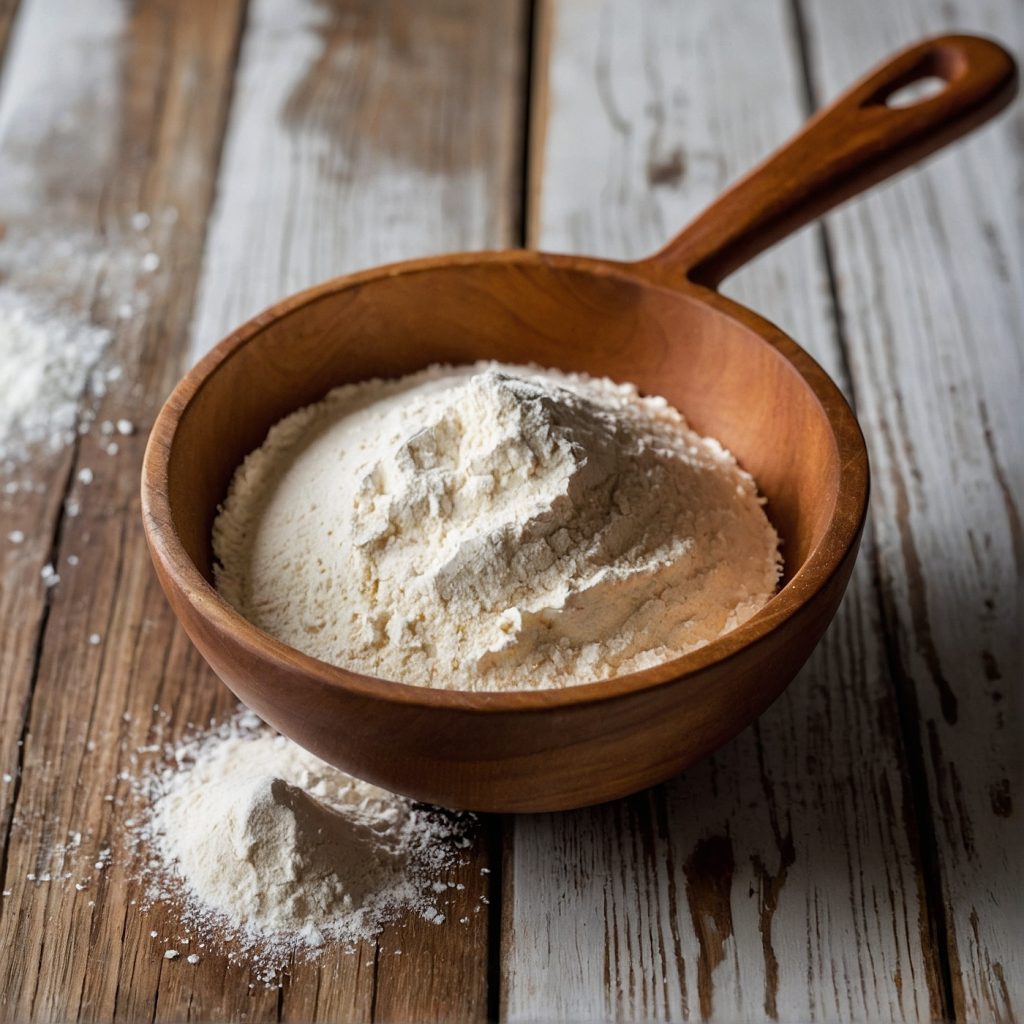 This image shows sifting all-purpose flour with baking powder and salt to make the eggless vanilla cake.