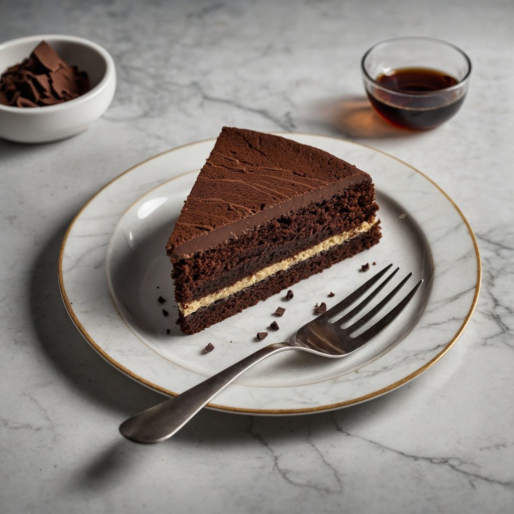 This image shows chocolate cake slice served in a plate