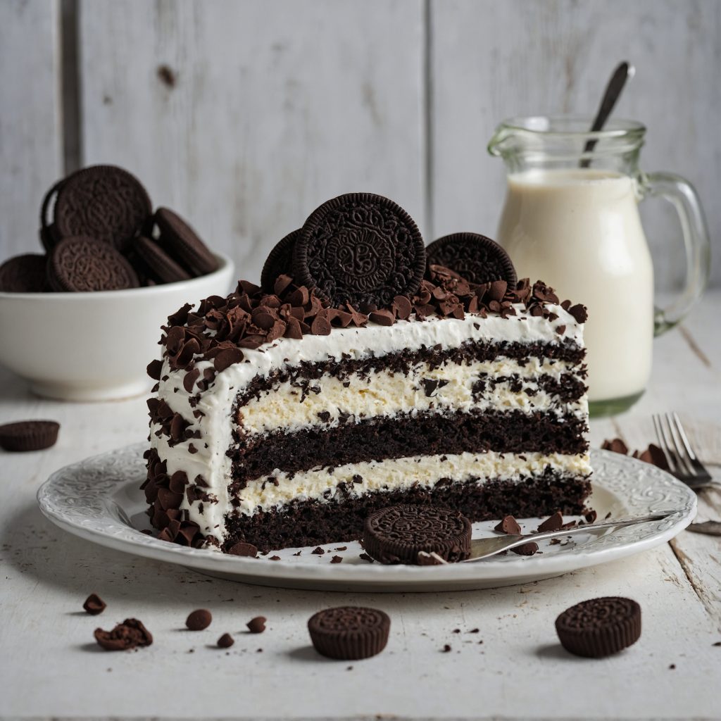 This image shows the process of making the oreo cake recipe