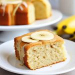 this image shows the image of banana cake piece served on a plate